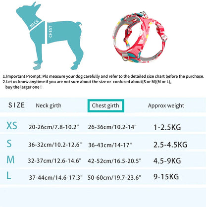 Tailles du harnais pour chien et chiot dimensions. Image produit Boutiquechien