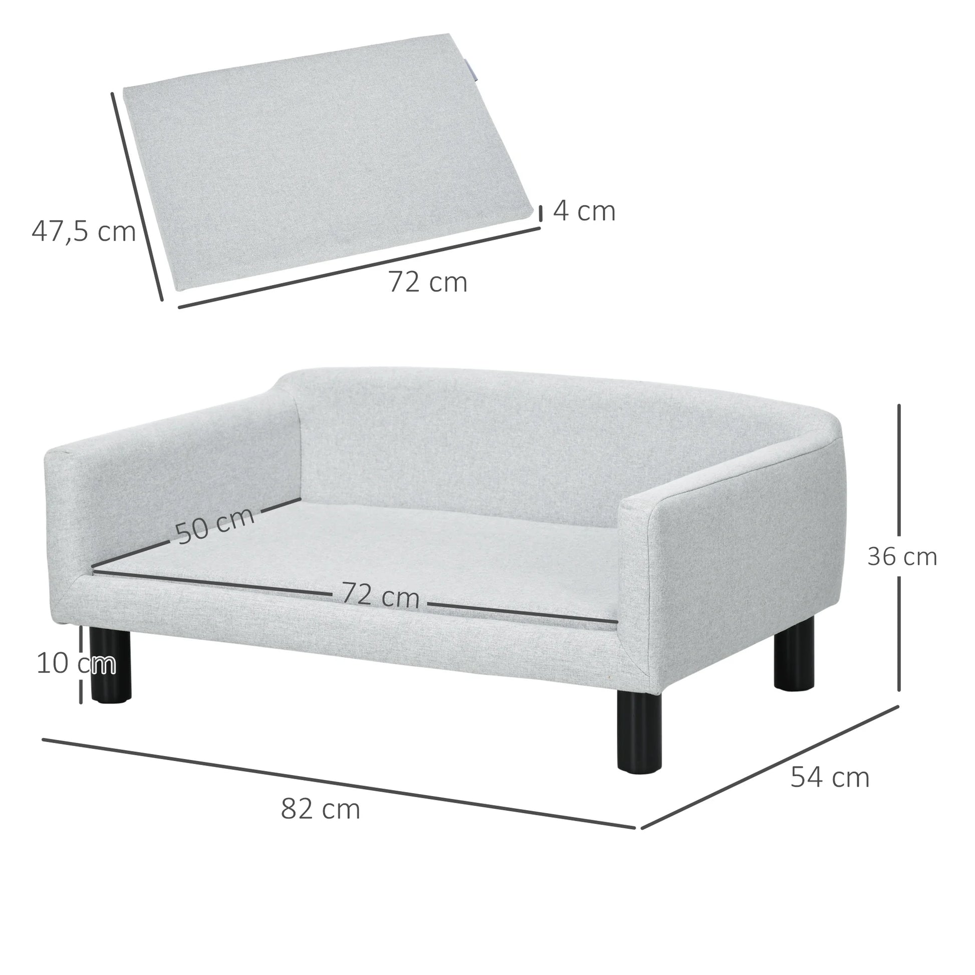 canapé chien de couleur noir avec toutes les dimensions détailles. Image Produit Boutiquechien