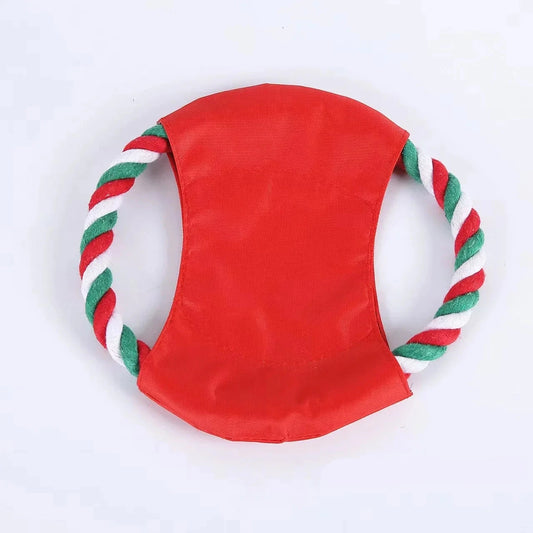 jouet en corde en forme de disque de couleurs de noël. Image produit Boutiquechien