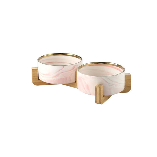 double gamelle pour chien rose et or sureleve de boutiquechien