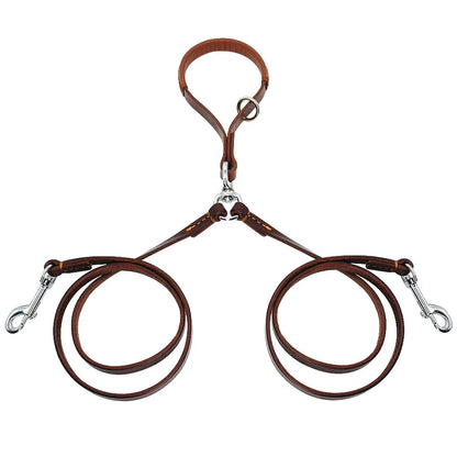 Double laisse pour chien brun