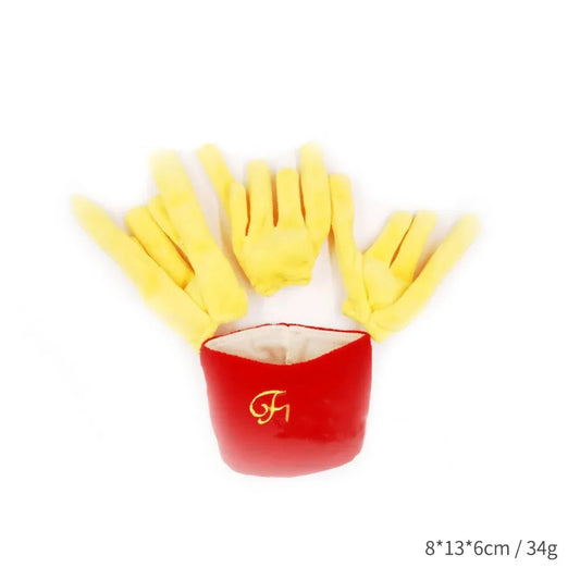 Frites peluche pour chien de couleur jaune et rouge. Image produit Boutiquechien