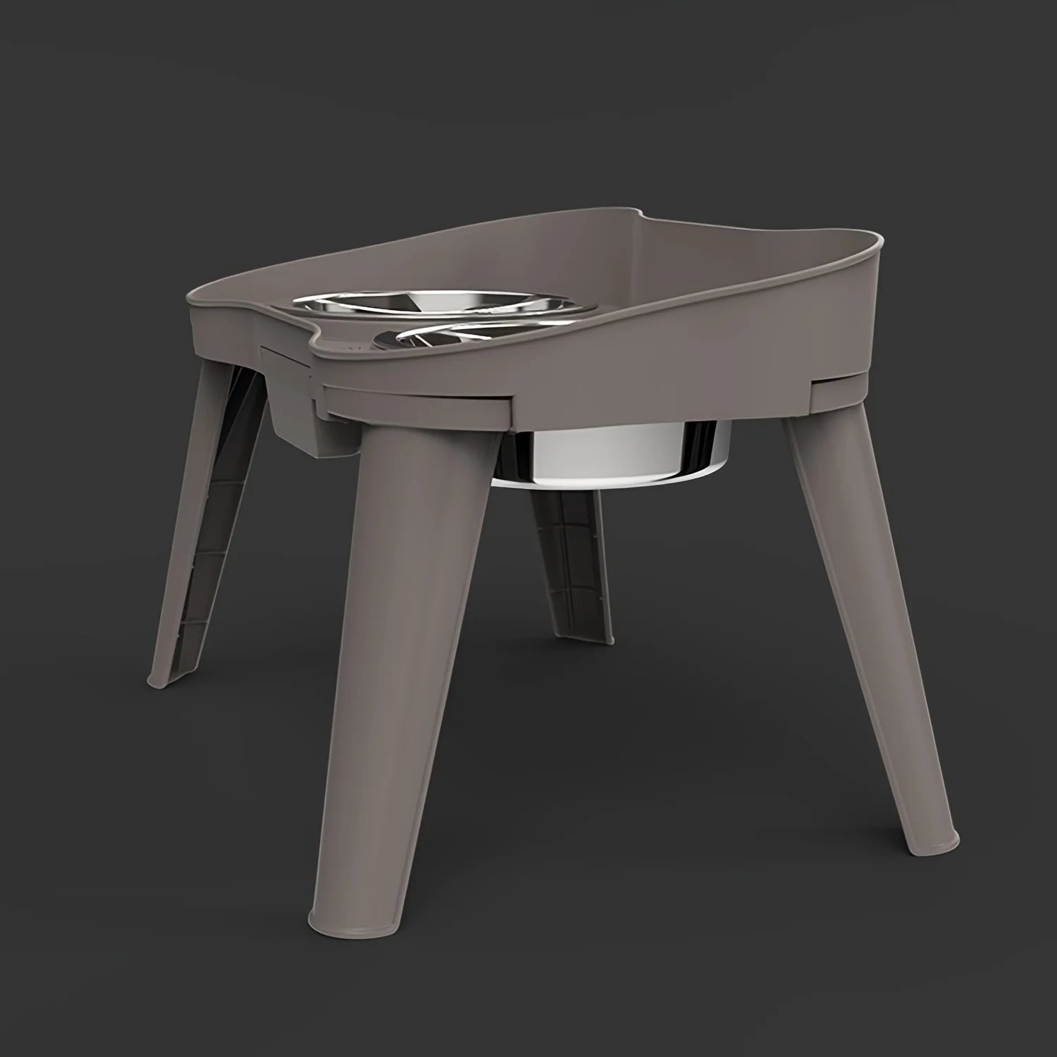 Gamelle pour chien surélever de couleur gris avec deux gamelles double en inox. Image produit Boutiquechien