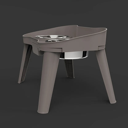 Gamelle pour chien surélever de couleur gris avec deux gamelles double en inox. Image produit Boutiquechien