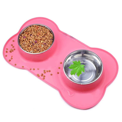 Gamelle double pour chien de couleur rose avec deux gamelle inox. Image produit Boutiquechien