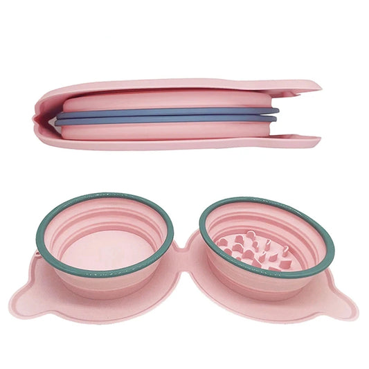 Gamelle pour chien pliante de couleur rose pliante en deux. Image produit Boutiquechien