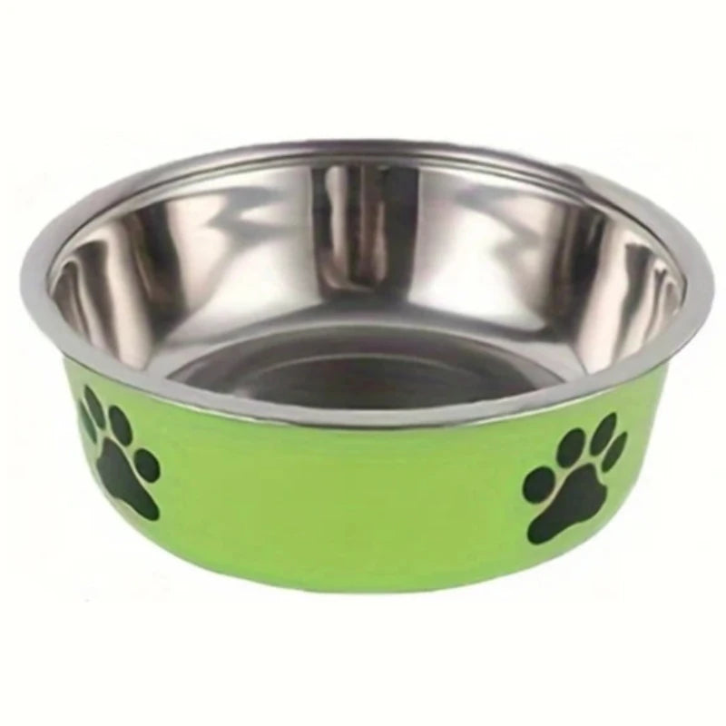 Gamelle pour chien anti-dérapante de couleur verte avec une forme de patte noir. La gamelle est en inox. Image produit Boutiquechien