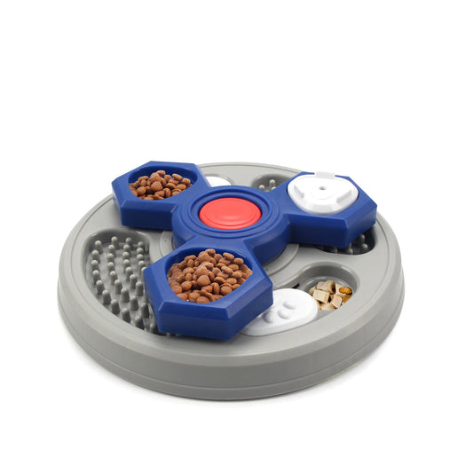 Gamelle pour chien en forme de puzzle de couleur grise et bleu foncé. Image produit Boutiquechien