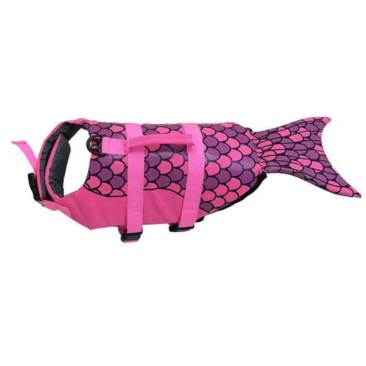 Gilet de sauvetage pour les chiens de couleurs rose avec une forme de sirène. Image produit Boutiquechien