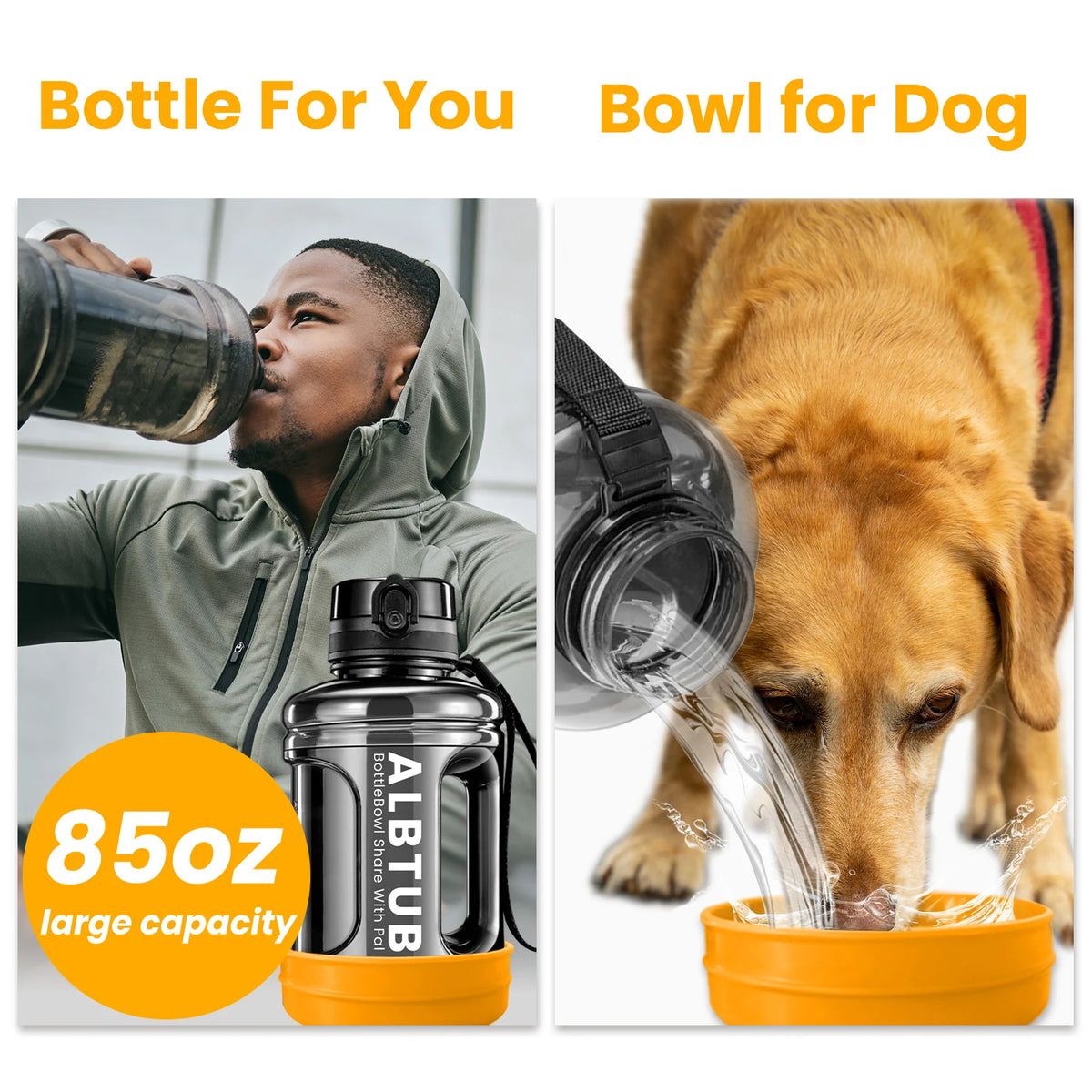 Gourde avec gamelle pour chien avec homme et chien Image