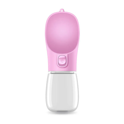 Gourde portable de couleur rose avec toutes les dimensions de la gourde. La gourde est faite que pour l'eau avec son style comptact. Image produit Boutiquechien