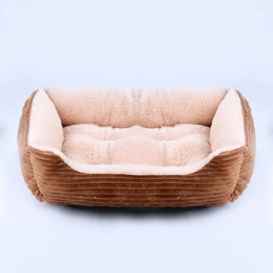 Grand panier pour chien XXL beige et brun rembourré pour un moelleux de qualité supérieur. Panier style velour classe pour grand chien. image produit boutiquechien
