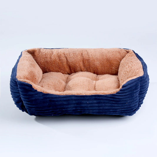 Grand panier pour chien XXL bleu et beige rembourré pour un moelleux de qualité supérieur. Panier style velour classe pour grand chien. image produit boutiquechien