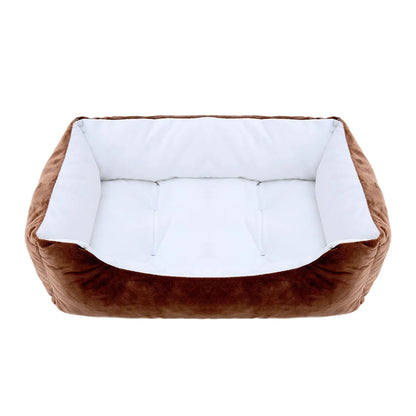 Grand panier pour chien XXL brun et blanc rembourré pour un moelleux de qualité supérieur. Panier style velour classe pour grand chien. image produit boutiquechien