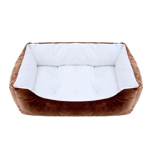 Grand panier pour chien XXL brun et blanc rembourré pour un moelleux de qualité supérieur. Panier style velour classe pour grand chien. image produit boutiquechien