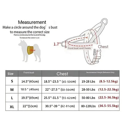 Harnais anti traction agissant sur poitrail du chien dimensions produit 