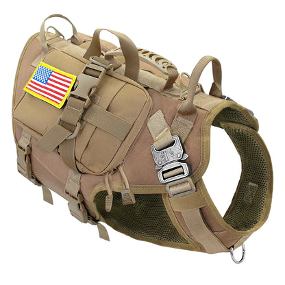 Harnais pour chien beige avec blason USA de couleur beige résistant et durable pour grand chien. Image produit Boutiquechien