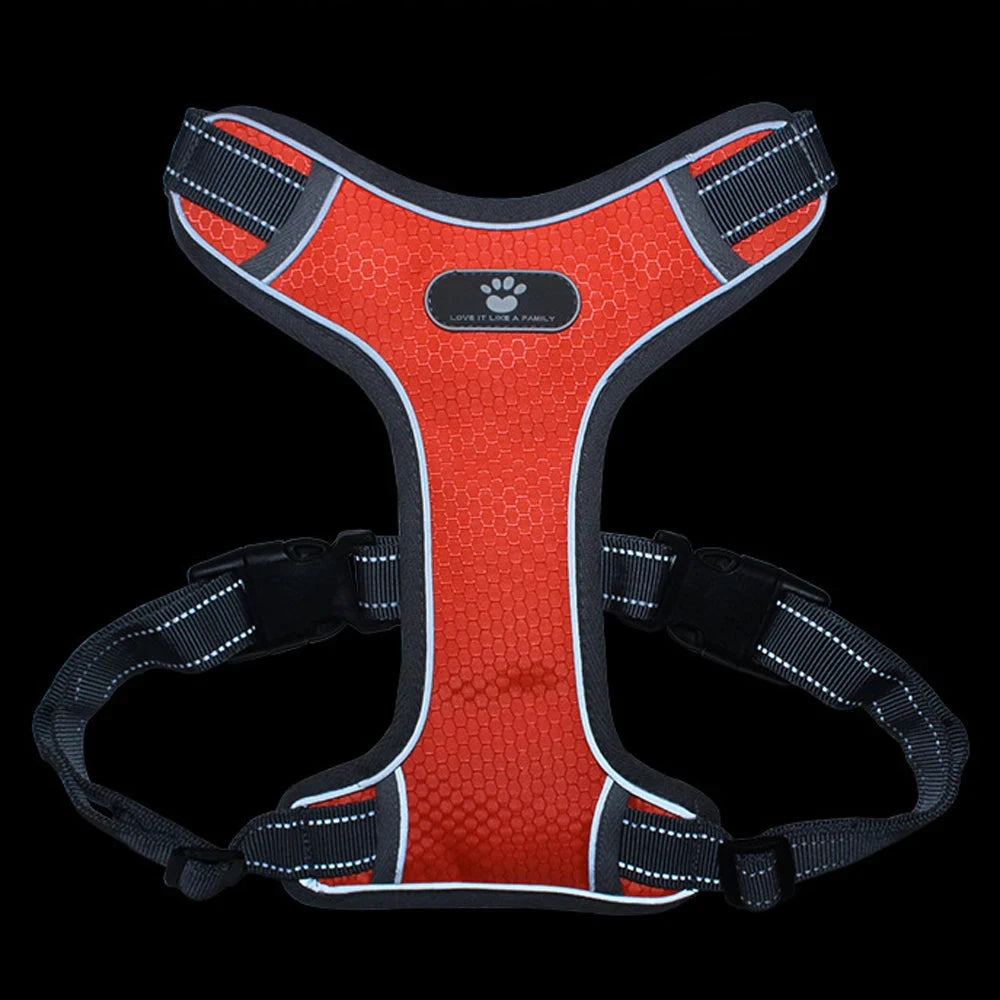Harnais pour gros chien réfléchissant de couleur rouge et noir. Image produit Boutiquechien
