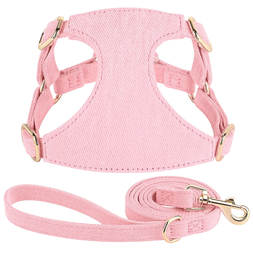 Harnais petit chien de couleur rose claire  durable et résistant avec laisse pour chien durable et résistant pour chien. Image produit Boutiquechien 