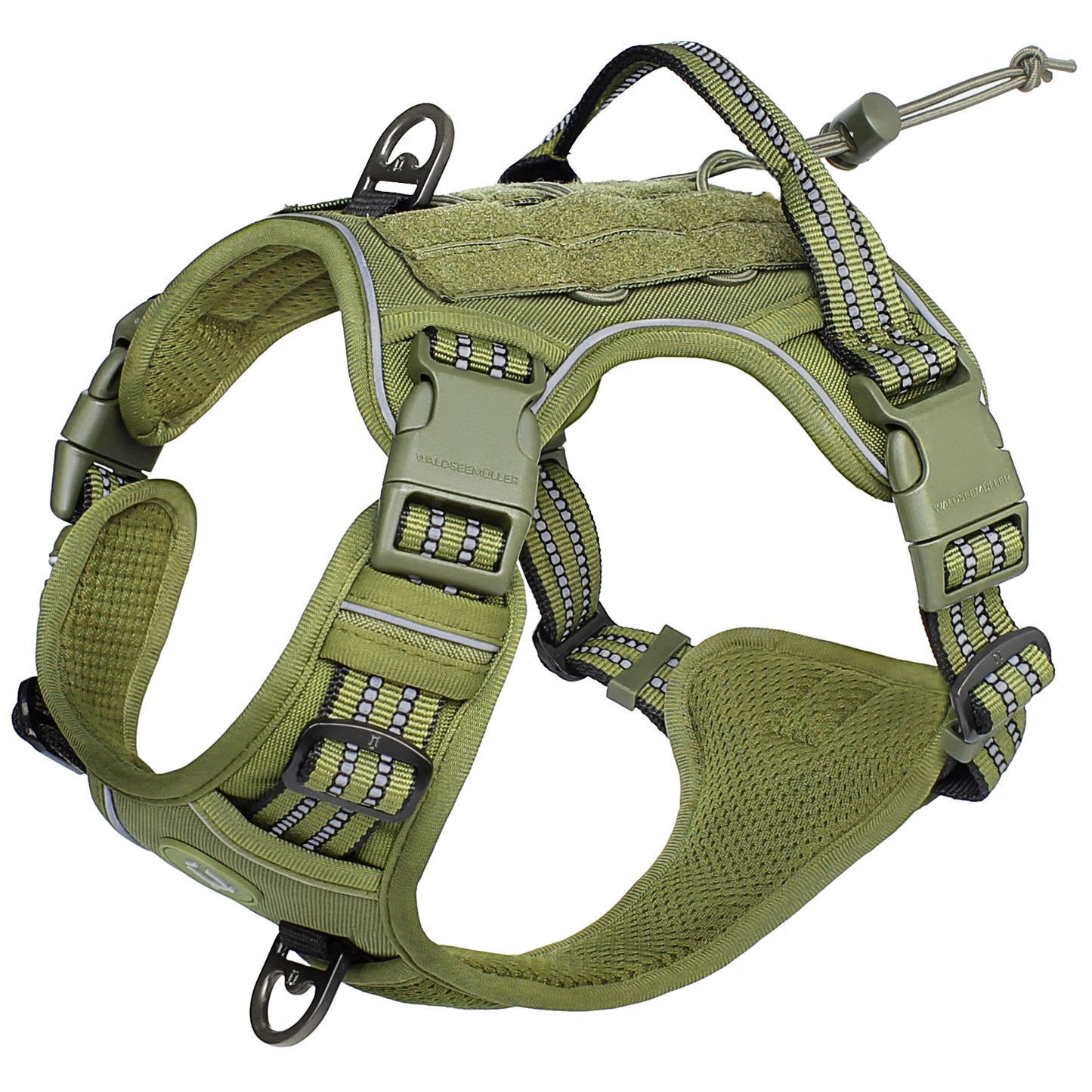 Harnais chien de couleur vert tactique et résistant. Image produit Boutiquechien