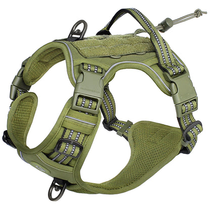 Harnais chien de couleur vert tactique et résistant. Image produit Boutiquechien