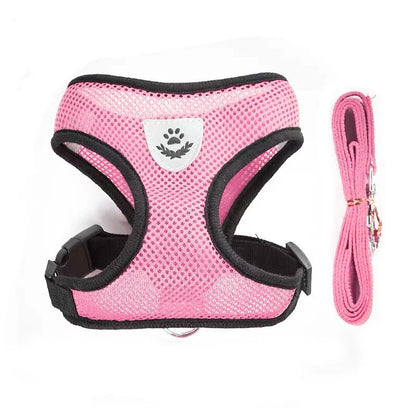 Harnais pour chien en nylon respirant de couleur rose claire avec laisse assortie. Image produit Boutiquechien 