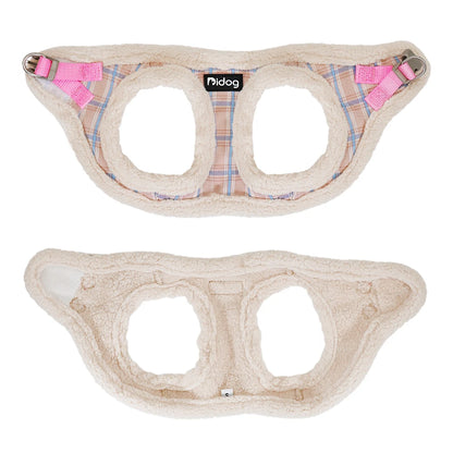 Harnais chihuahua de couleur rose et blanc avec du rembourrage blanc. Image produit Boutiquechien