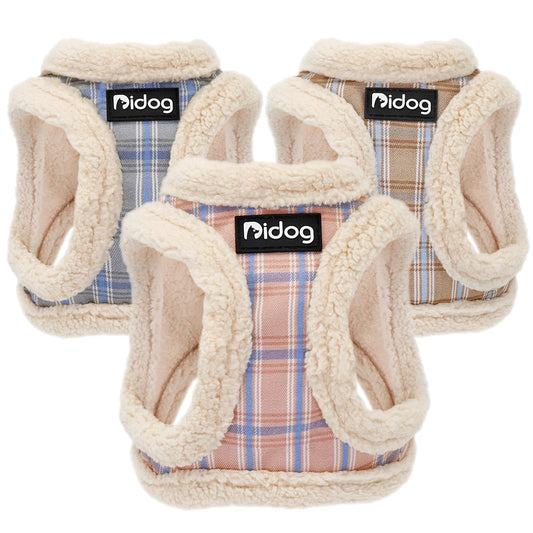 Trois harnais mis en valeur pour montrer les harnais pour chien rembourré à rayure. Image produit Boutiquechien
