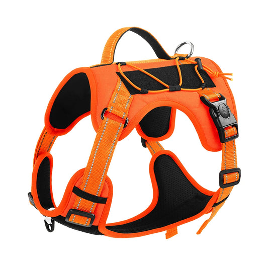 Harnais chien de couleur noir et orange durable et résistant. Image produit Boutiquechien