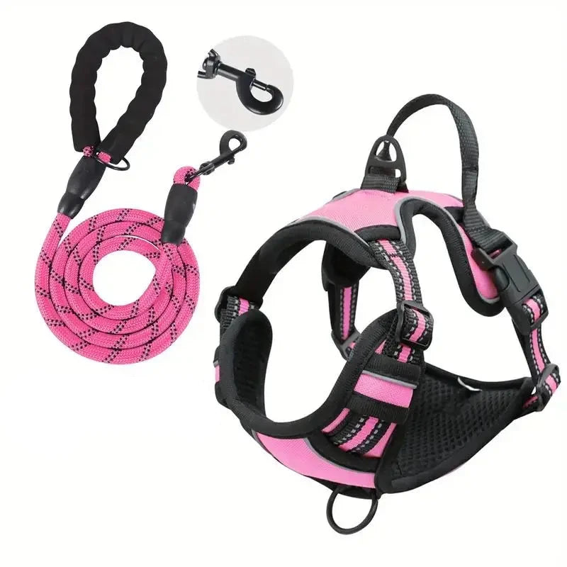 laisse et harnais pour chien de couleur rose avec laisse résistant et durable. Image produit Boutiquechien
