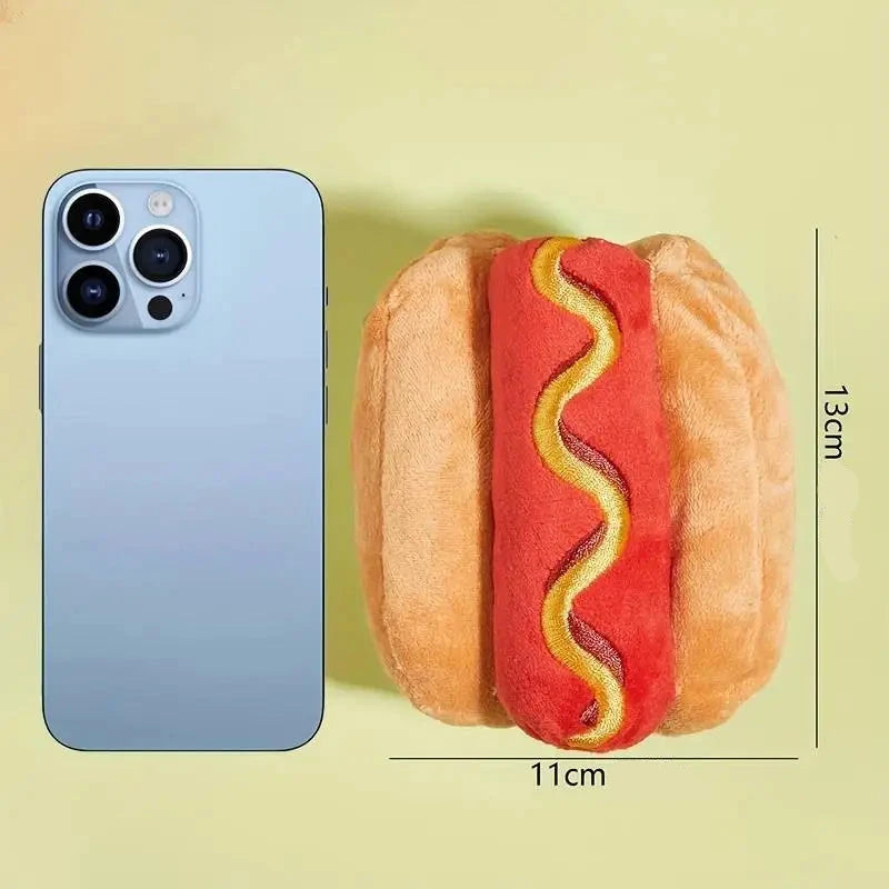 Hot dog chien de posé dans un fond jaune. Le hot dog est comparé à un iPhone . Dimension de 13cm de longueur avec une image produit de Boutiquechien  Image