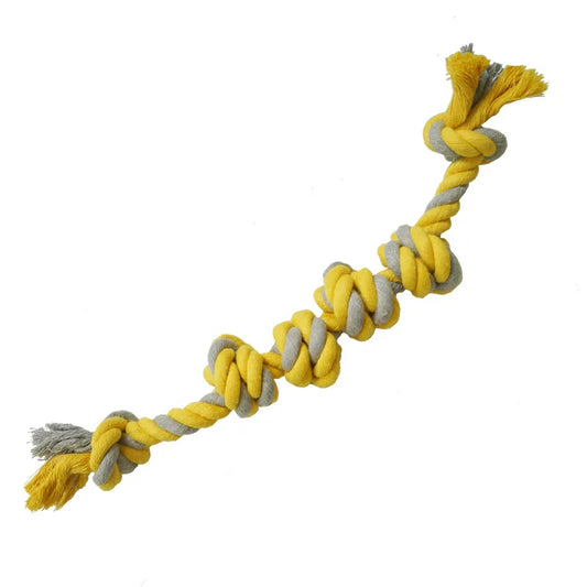 os en corde résistant pour chien et durable. Le jouet en corde résistant est de couleur jaune et gris de Boutiquechien