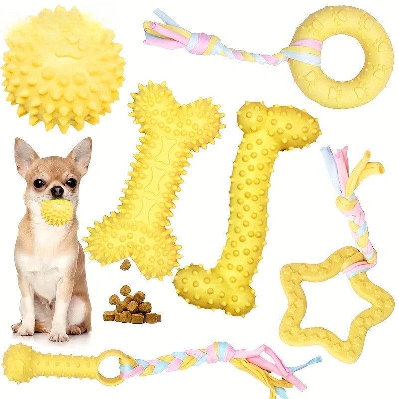 lot de jouet résistant jaune pour chien de couleur jaune. Le chien jouet avec des jouets résistant pour chien. Image produit Boutiquechien