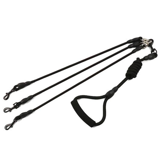 laisse triple pour chien de couleur noir. Laisse pour promener trois chiens de couleurs noir. Image produit Boutiquechien