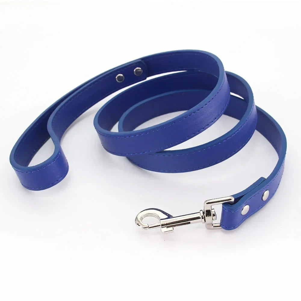 Laisse pour chiot de couleur bleu foncé style cuir. Parfait pour promener un chiot facilement. Image produit Boutiquechien