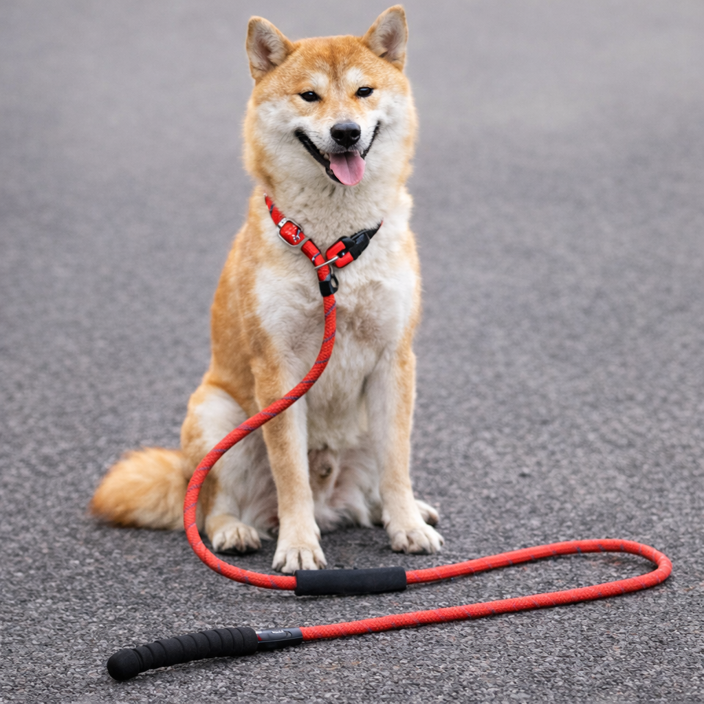 Laisse corde chien 5m sur un shiba claire