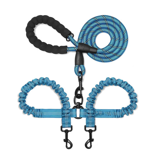 laisse double pour chien de couleur bleu et résistant avec extension de laisse extensive. Laisse pour chien rembourré de Boutiquechien