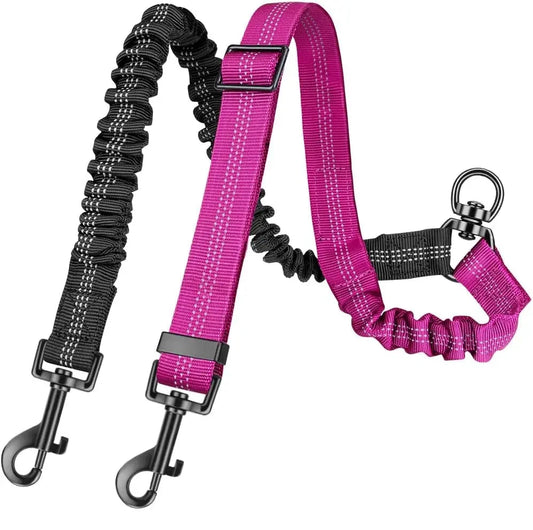 Laisse double pour chien qui tire noir et rose