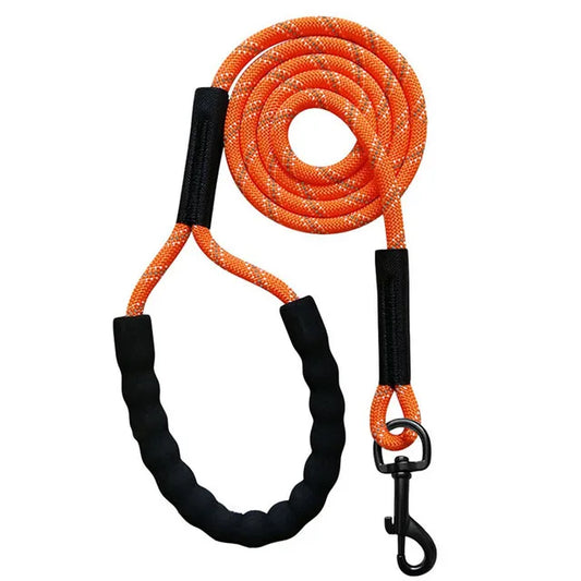 Laisse de couleur orange avec poignée noir rembourré pour maintenir votre chien. Image produit Boutiquechien
