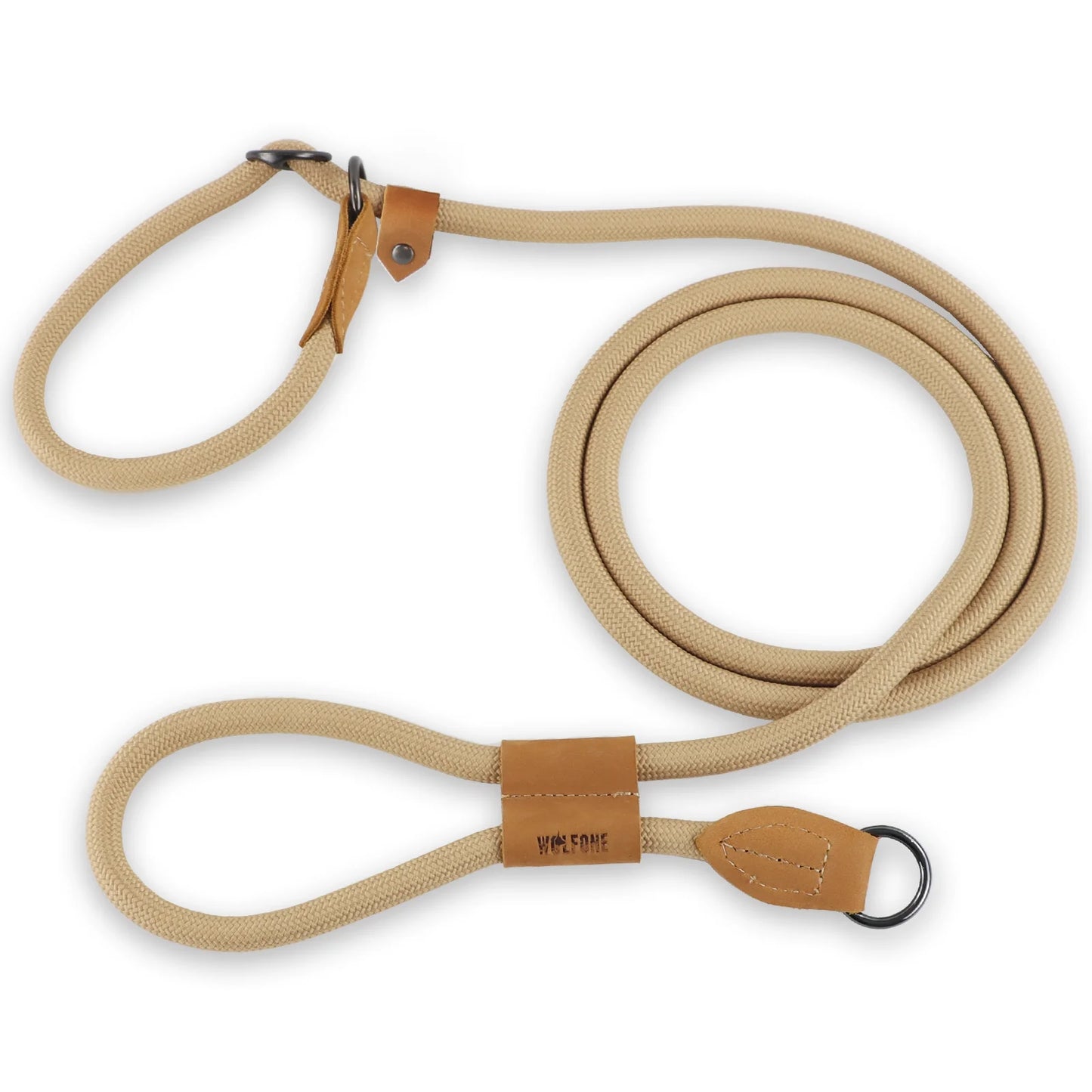 laisse lasso beige pour chien renforcé en nylon. La laisse permet des promenades en mains libres. Image produit Boutiquechien