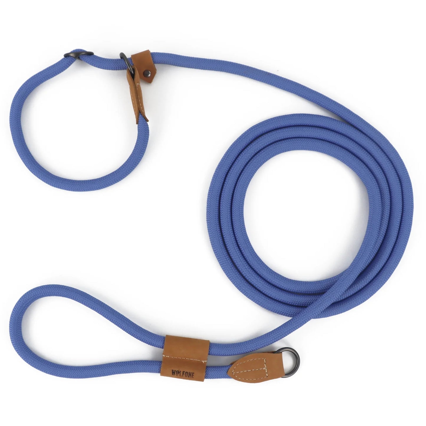 laisse lasso bleu pour chien renforcé en nylon. La laisse permet des promenades en mains libres. Image produit Boutiquechien