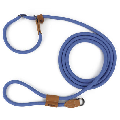 laisse lasso bleu pour chien renforcé en nylon. La laisse permet des promenades en mains libres. Image produit Boutiquechien