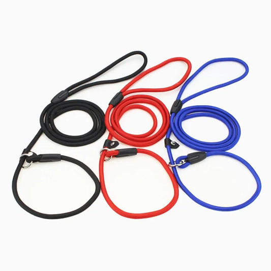 laisse lasso pour chien  de couleurs rouge, bleu et noir fabriqué en nylon résistant de Boutiquechien