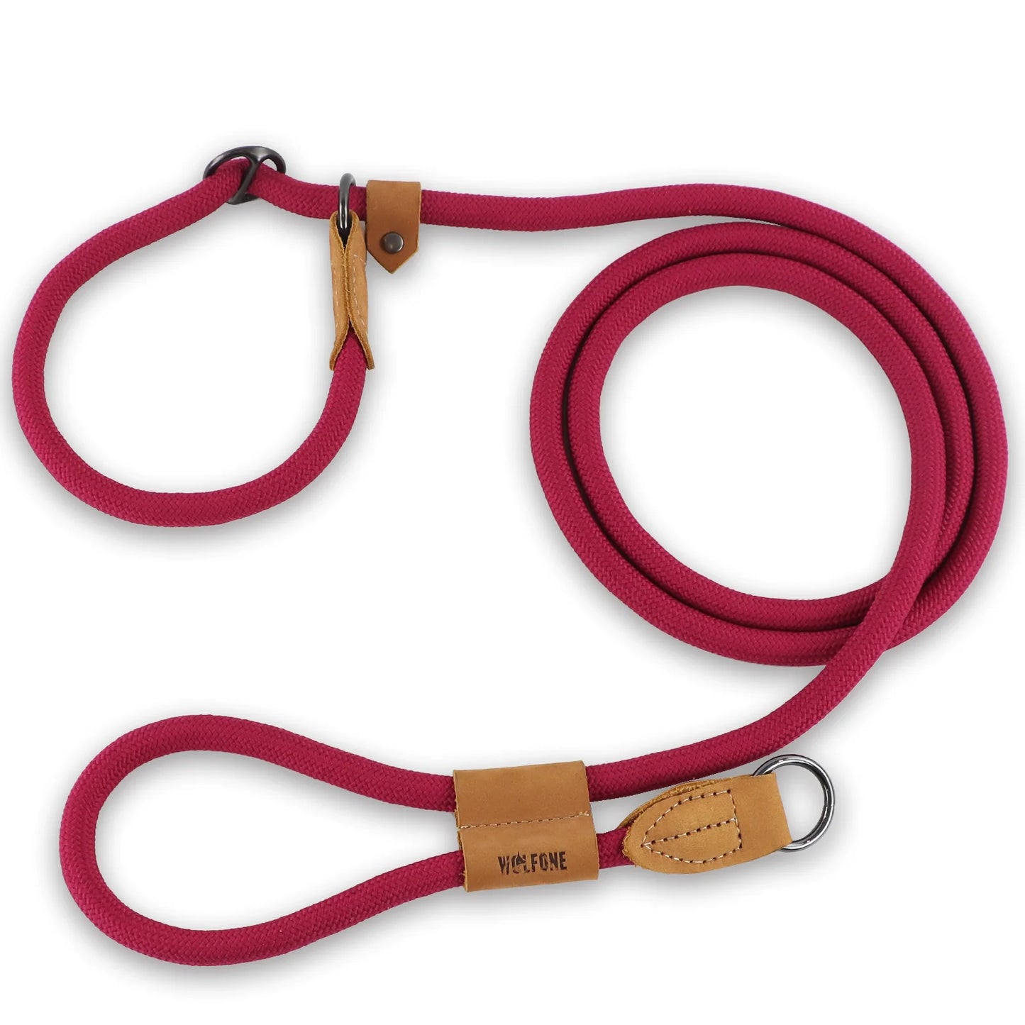 laisse lasso rouge pour chien renforcé en nylon. La laisse permet des promenades en mains libres. Image produit Boutiquechien