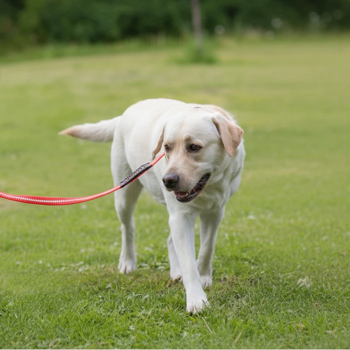 Laisse pour chien indestructible sur un chien blanc Image