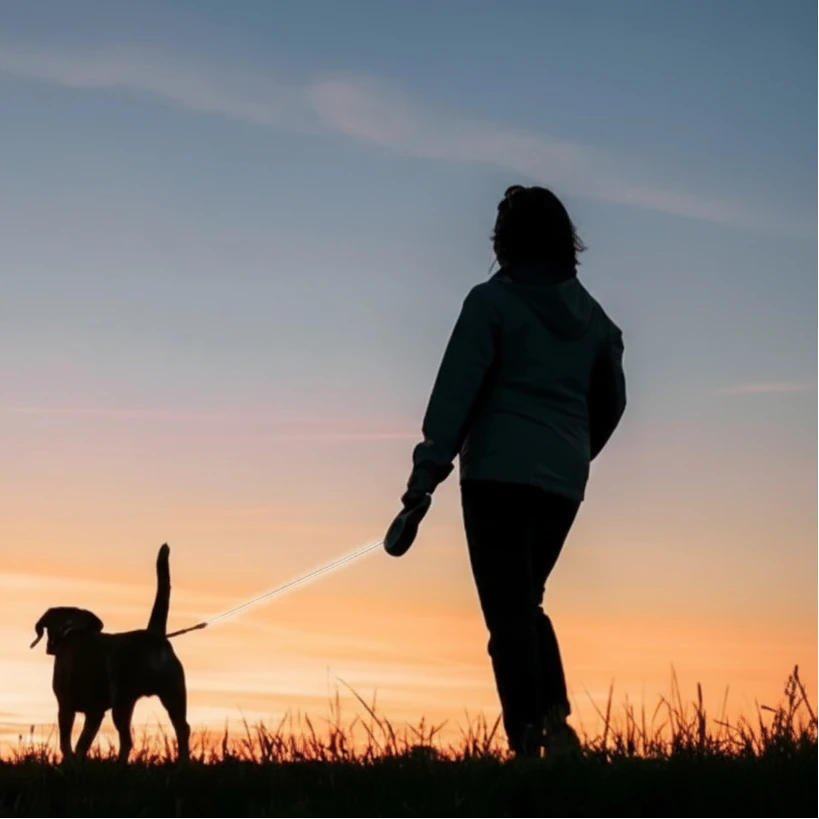 Laisse pour chiot berger allemand sous un couche de soleil Image