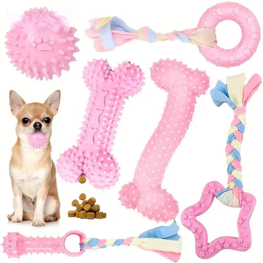 lot de jouet rose pour chien et résistant. Le  lot possède des jouets résistant de couleur rose. Image produit Boutiquechien 