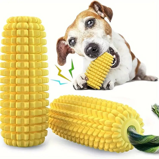 jouet en forme de maïs pour chien de couleur jaune et vert. Le jouet est parfait pour mâchouiller. Image produit Boutiquechien