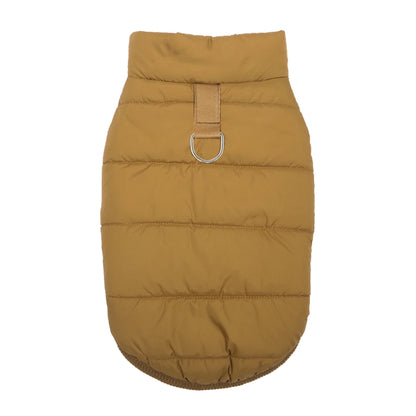 Manteau pour chihuahua de couleur kaki pour les petits chien avec sur le dos un anneau. Image produit Boutiquechien