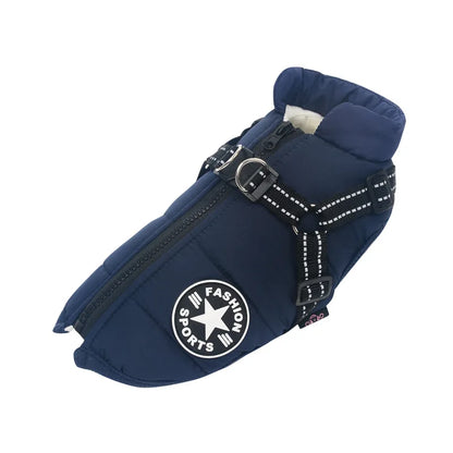 Manteau pour petit chien avec harnais intégré bleu foncé